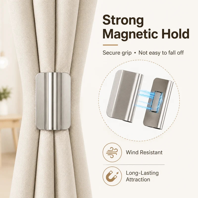 Magnetic Stainless Steel Curtain Clip Set - No Drill Light Blocking Closure Clips
