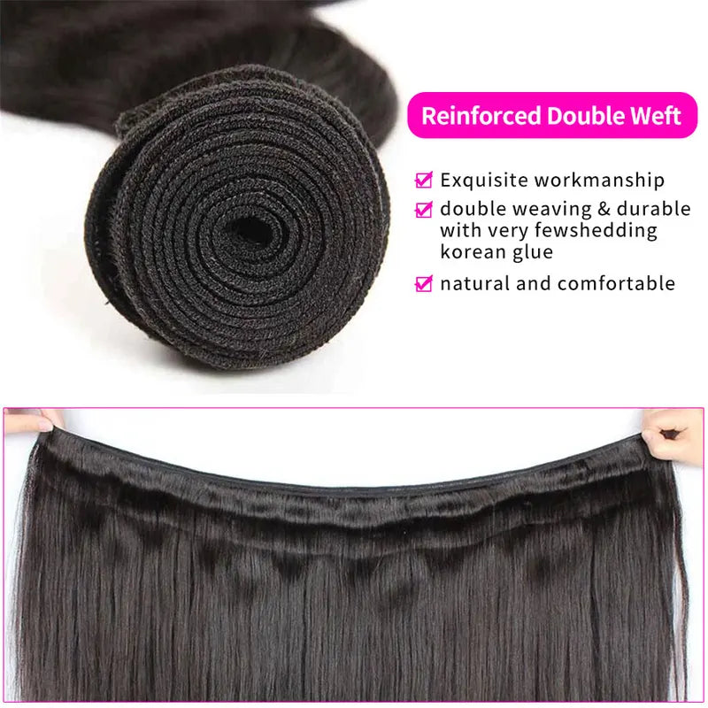 Remy Straight Human Hair Bundles - Natural Black Brazilian Weave Extensions 14-30 Inches