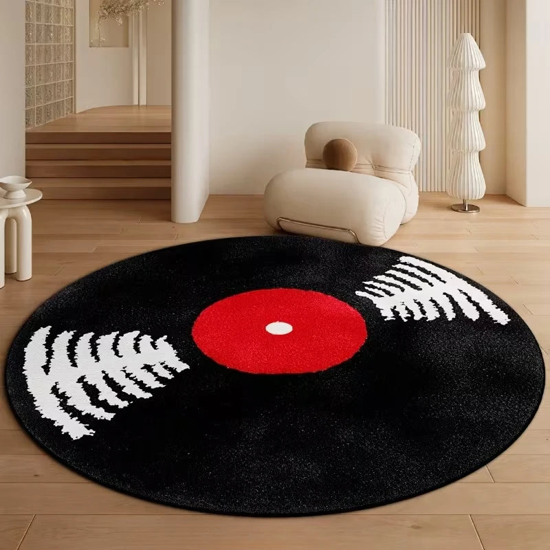 Retro Vinyl Record Carpet - Soft Round Rug for Living Room, Bedroom, Office Decor