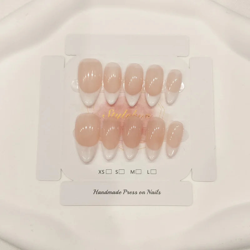 10 Pcs Handmade French Almond Cat-Eye Nail Tips - Full Cover & Detachable