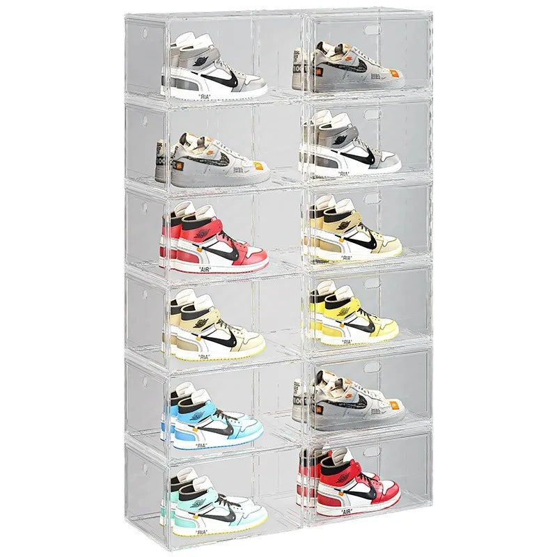 Large Transparent Sneaker Organizer Box with Magnetic Closure - Stackable Shoe Storage