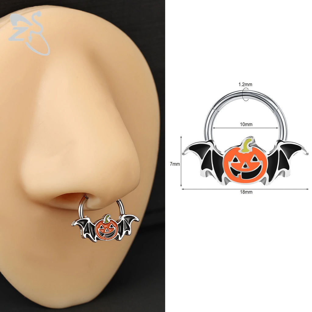 Unisex Punk Stainless Steel Nose Ring Septum Cartilage Body Jewelry - Pumpkin Bat