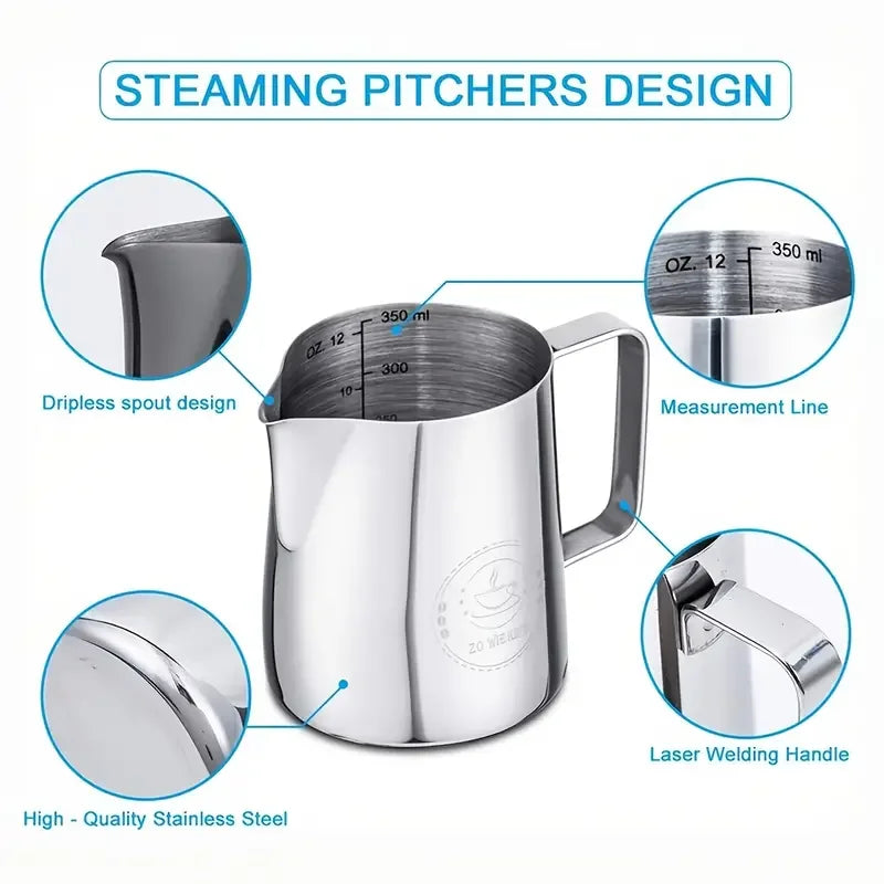 Stainless Steel Frothing Pitcher with Scale - 350/600/900ml Milk Steamer for Coffee & Latte