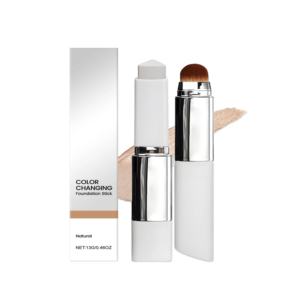 Color Changing Foundation Stick with Makeup Brushes - Waterproof, High Coverage, Lightweight
