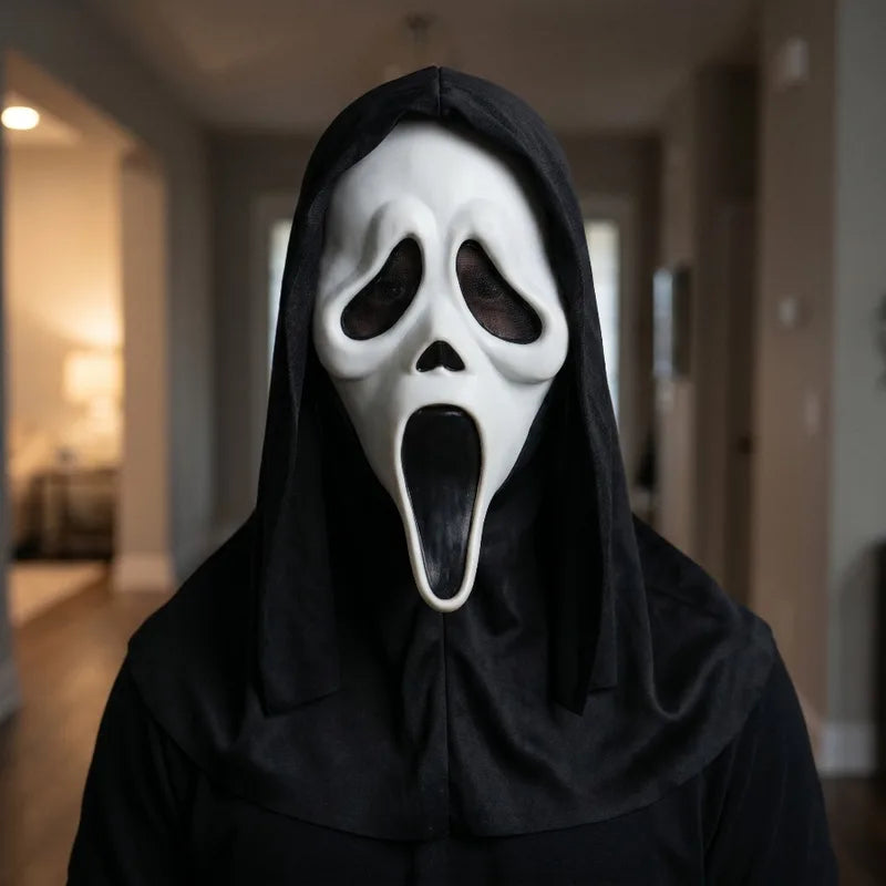Latex Ghostface Mask for Halloween Cosplay and Party Decor - Full Head Creepy Horror Mask