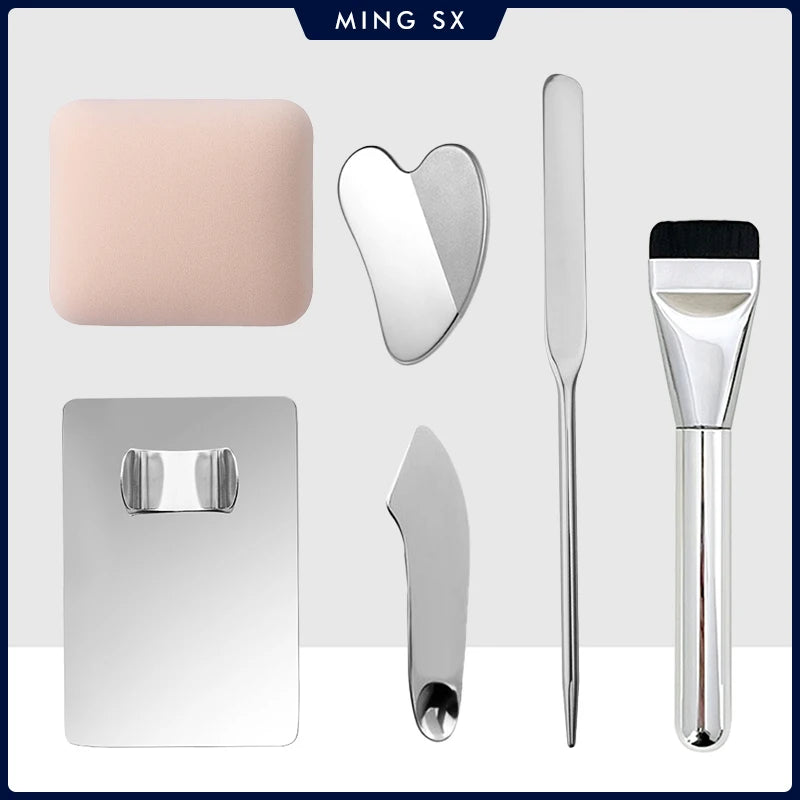 Stainless Steel Makeup Palette with Brushes & Spatula for Foundation Lipstick & Eye Shadow Mixing