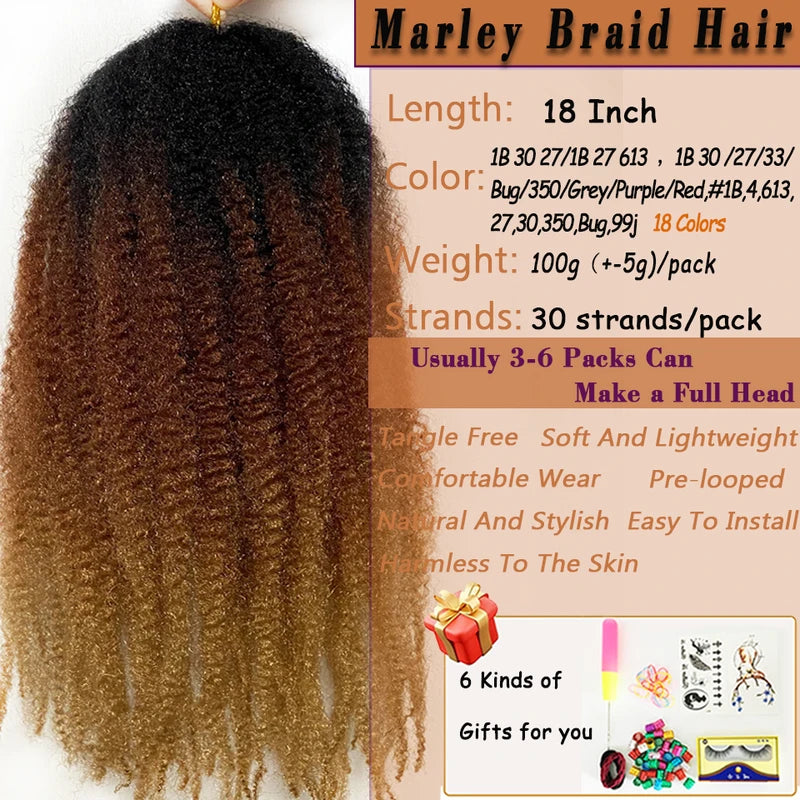 Synthetic Marley Braiding Hair 18 Inch Ombre Colors - Kinky Twist & Crochet Ready