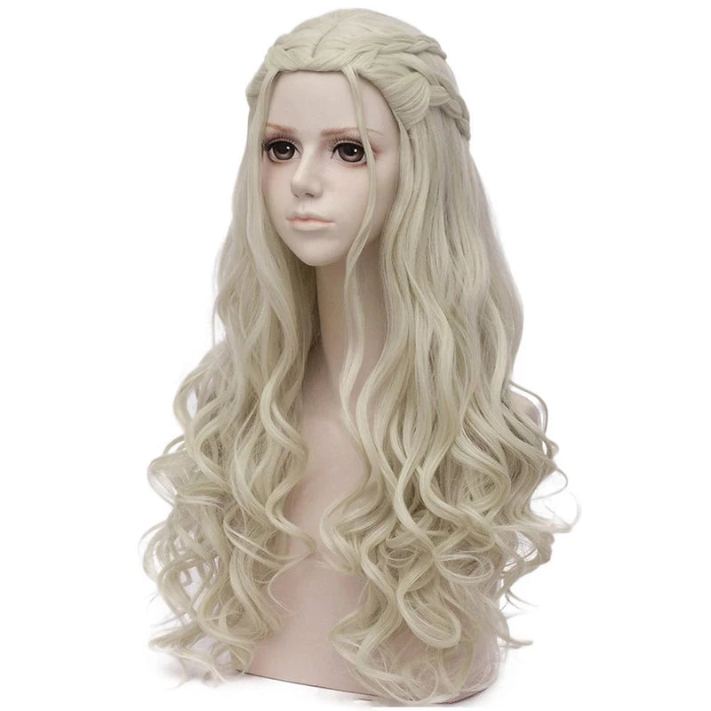 Blonde Cosplay Wig with Long Curly Braided Style for Halloween and Costume Parties