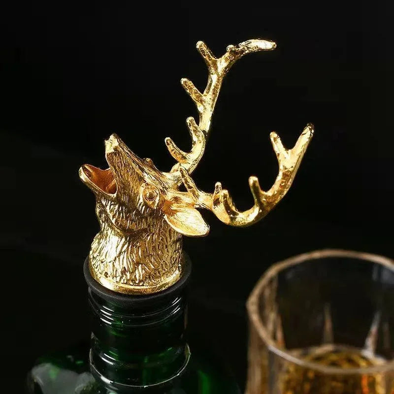 Wine Bottle Dispenser with Cork Stopper and Deer Head Decor - Olive Oil & Red Wine Pourer