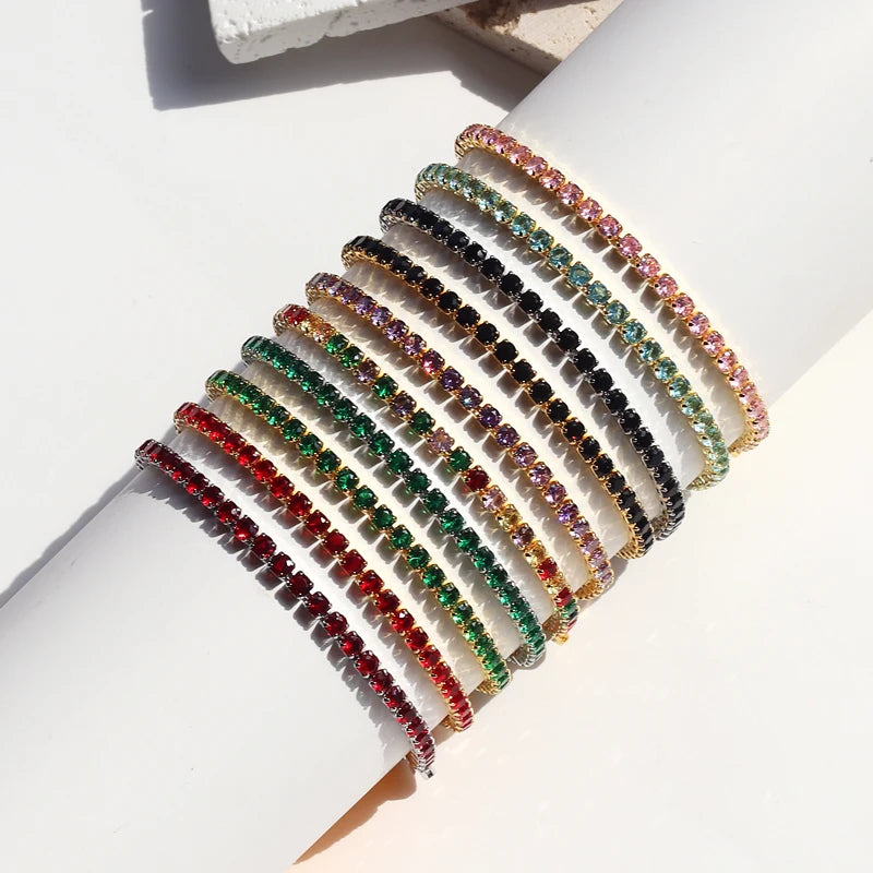 Colorful Crystal Tennis Bracelet for Women Waterproof 3MM CZ Jewelry Wedding Gift