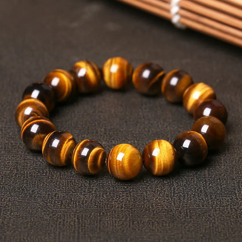 Vintage Nature Tiger Eye Stone Bracelet for Men with Buddha Charm - Elastic Gift Jewelry