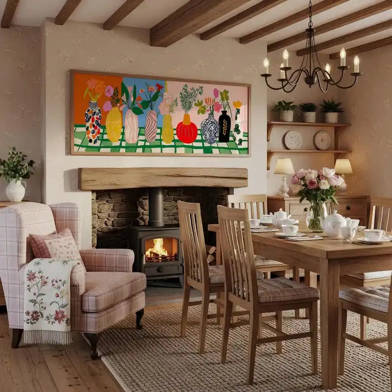 Abstract Floral Canvas Wall Art - Modern Panoramic Prints for Living Room & Bedroom