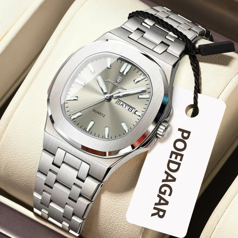 Square Women's Waterproof Luminous Quartz Watch with Date - Stainless Steel, Fashion Gift