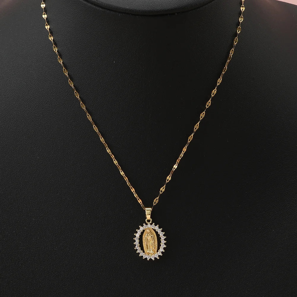 Gorgeous Women's Sky Star Micro Inlaid Zircon Necklace with Virgin Mary Pendant
