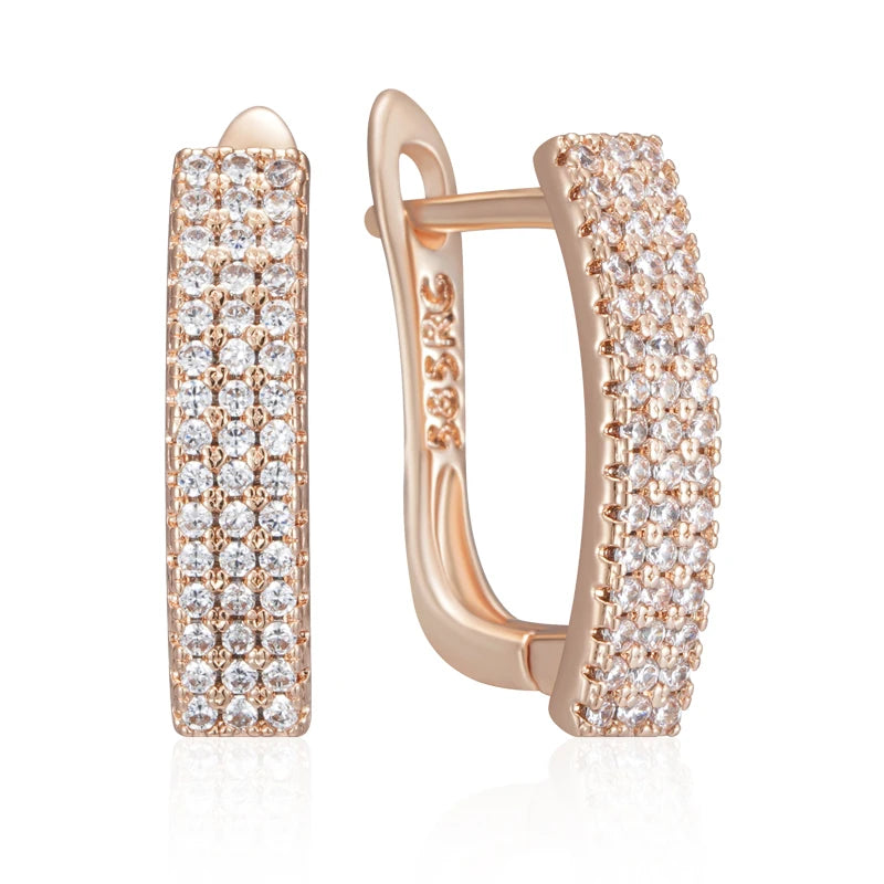 Natural Zircon Square Drop Earrings for Women in Rose Gold - Elegant Daily Jewelry