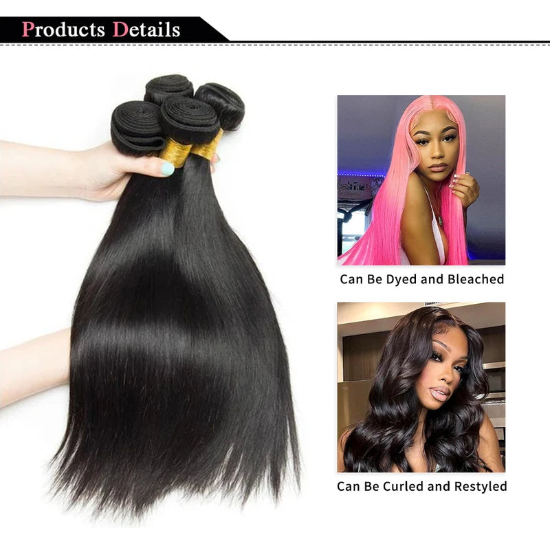 Natural Color Human Hair Extensions Bundles - Brazilian Remy Double Weft, 14-30 Inches