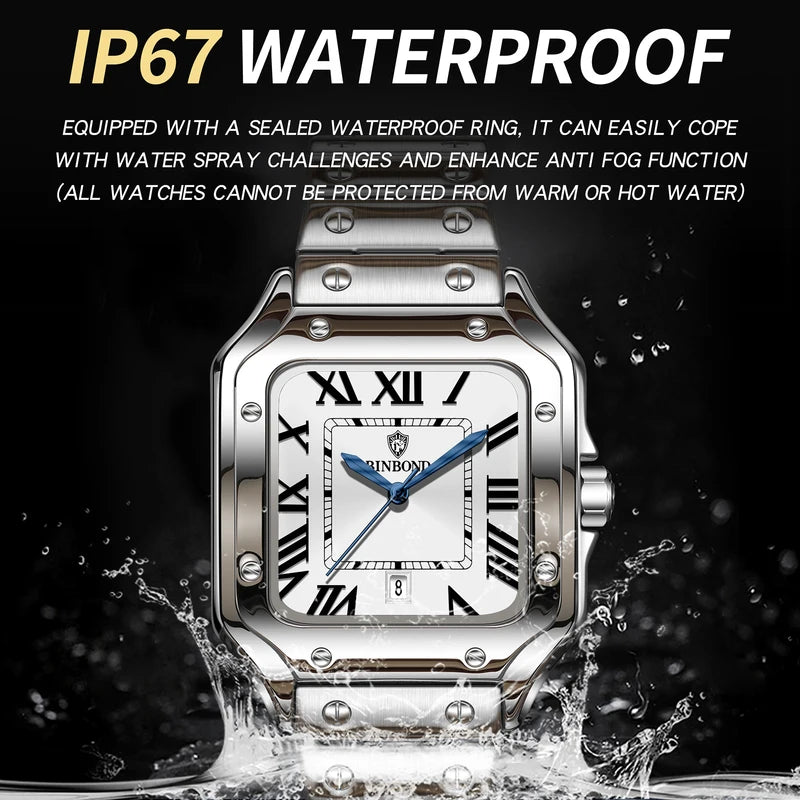 Men's Quartz Watch Waterproof Luminous Auto Date Stainless Steel Casual Wristwatch