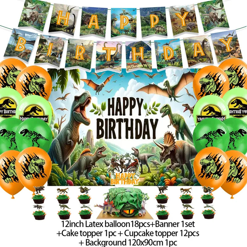 Children's Dinosaur Party Decorations Banner & Balloon Set for Kids' Birthday Celebration