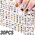 30pcs Halloween Nail Art Stickers Ghost Pumpkin Skull Bat Black Cat Decorations