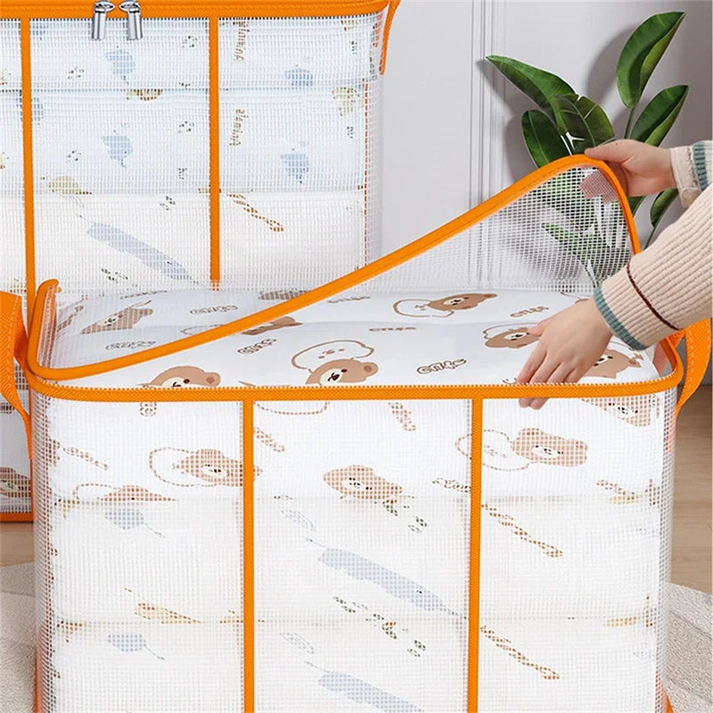 Large Portable Clothing and Quilt Storage Bag with Window - Durable Polyester Organizer