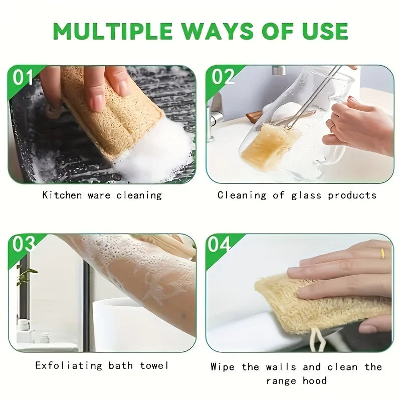 6PCS Dual-Layer Loofah Sponge Set for Exfoliating and Massage - Bath & Kitchen