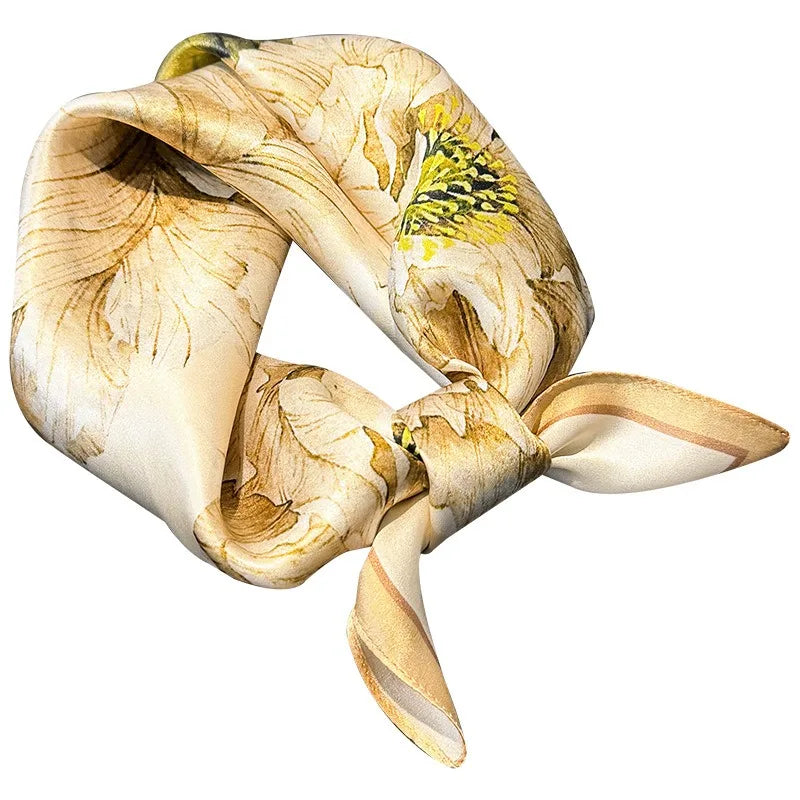 Natural Silk Square Scarf for Women Big Floral Print Hair & Hijab Wrap