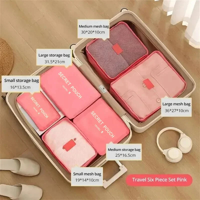 Large Capacity Waterproof Travel Storage Bags Set with Zippers - Multi-Size Organizers for Clothes and Underwear