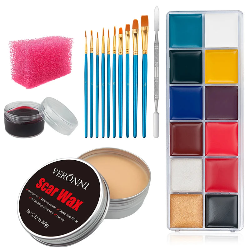 Professional Face & Body Effects Makeup Kit with Wound Scar Wax - 12/20 Colors, Halloween Special FX