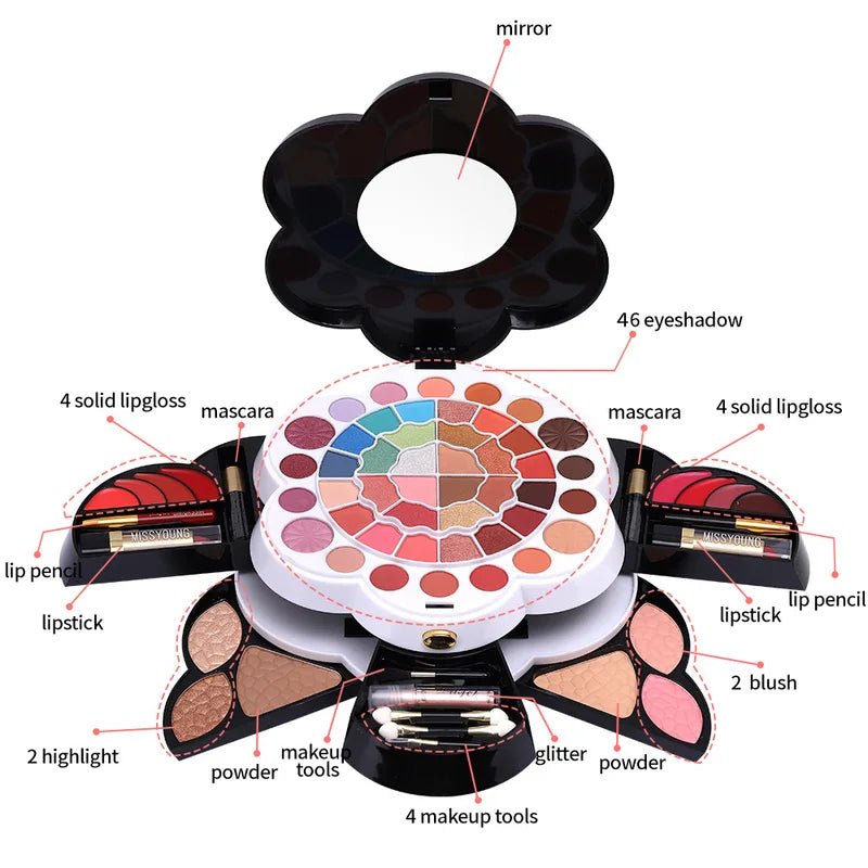 All-in-One Makeup Kit with Eyeshadow Lipstick Blush Highlights Portable Cosmetic Set