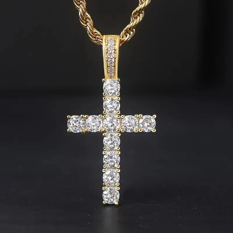 60cm Twisted Chain Necklace with Cubic Zirconia Cross Pendant for Men and Women - Fashion Jewelry Gift