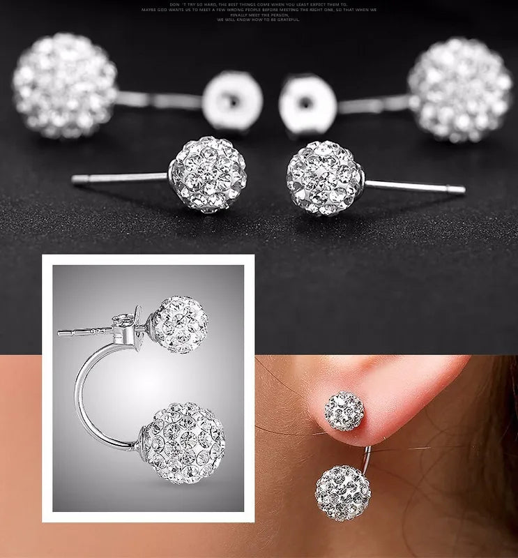925 Sterling Silver Ladies Stud Earrings U Bend Shambhala Ball Jewelry