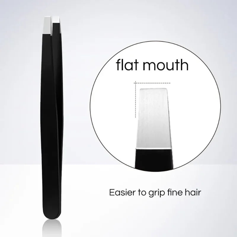 Stainless Steel Eyebrow Tweezer Set with Slant and Flat Tips for Ingrown Hair Removal