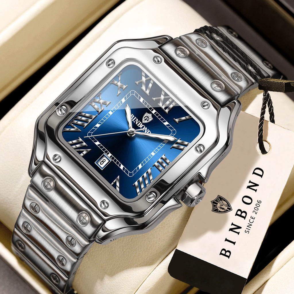 Men's Quartz Watch Waterproof Luminous Auto Date Stainless Steel Casual Wristwatch