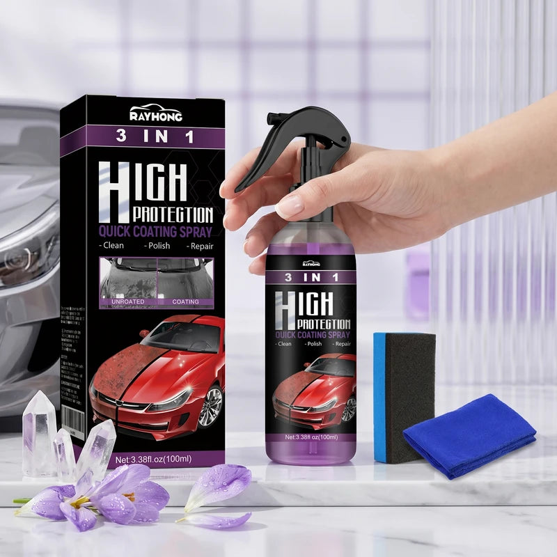 3-in-1 Car Coating Spray for Scratch Repair Oil Stain Removal & Gloss Restoration