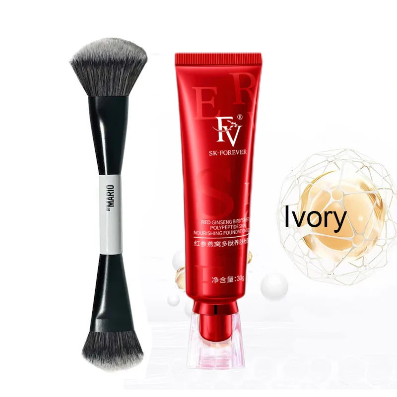 Face Makeup Set with Foundation, Concealer & Brush - Oil-Control, Dark Khaki & More
