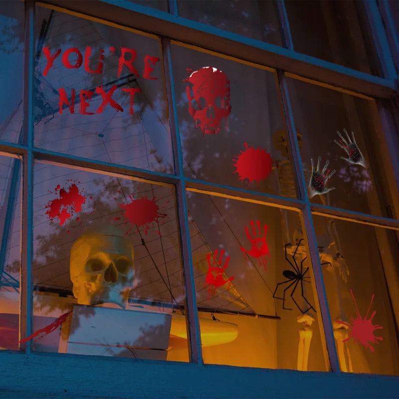 Halloween Wall Door & Window Stickers Blood Handprint Skull Scene Decor Horror Props