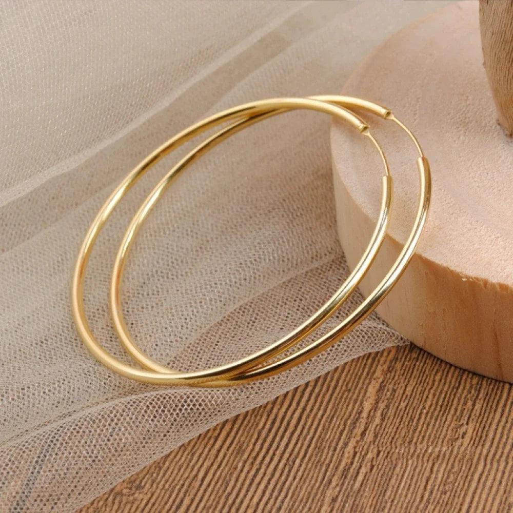 Minimalist Stainless Steel Hoop Earrings for Women – 12-70mm Round Gold or Silver Plated Jewelry