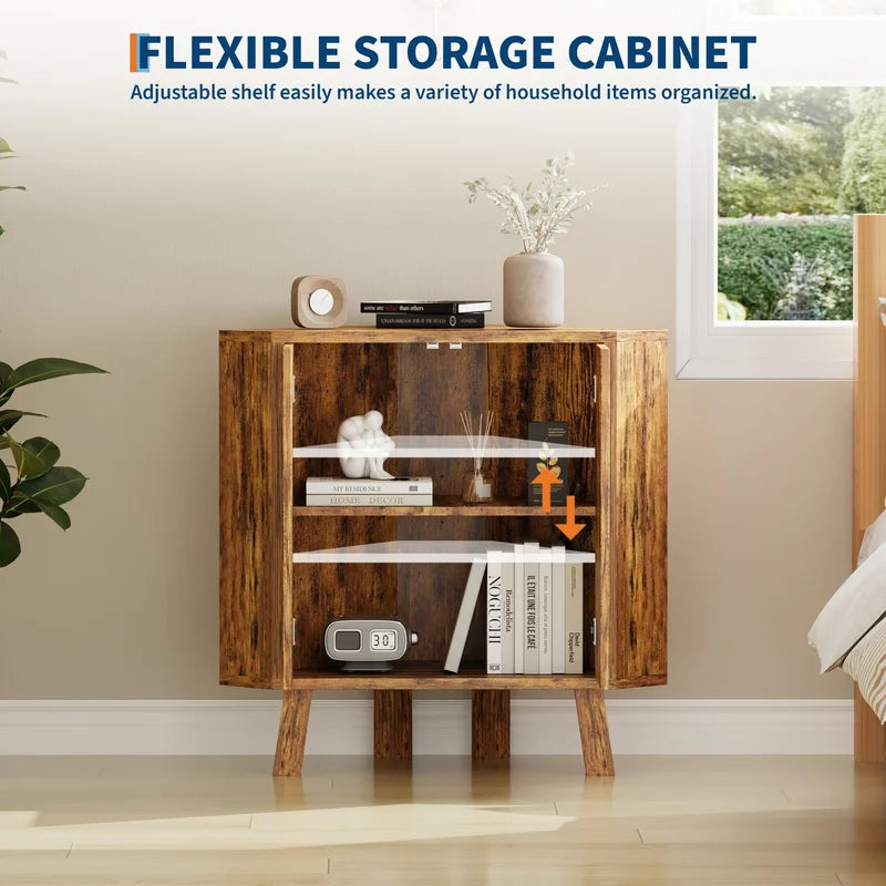Farmhouse Corner Storage Cabinet with Adjustable Shelf - Industrial Wooden Corner Table
