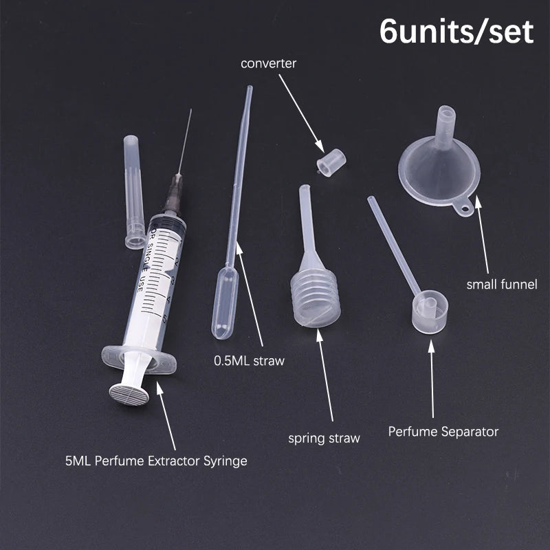 Perfume Refill Tools Set 6Pcs Plastic Diffuser Syringe Dropper Funnel Spray