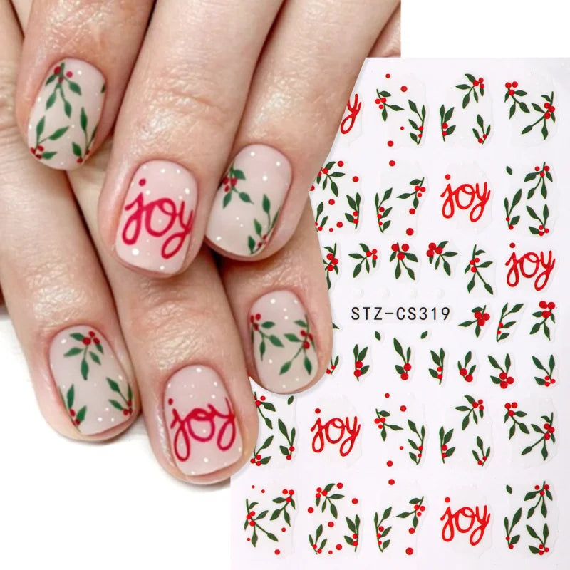 Christmas Holly Nail Art Stickers 2-Pack - Holiday Flower Leaf Decor for Nails
