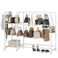 3-Tier Purse Organizer Rack with Wheels and Shelves for Closet Storage