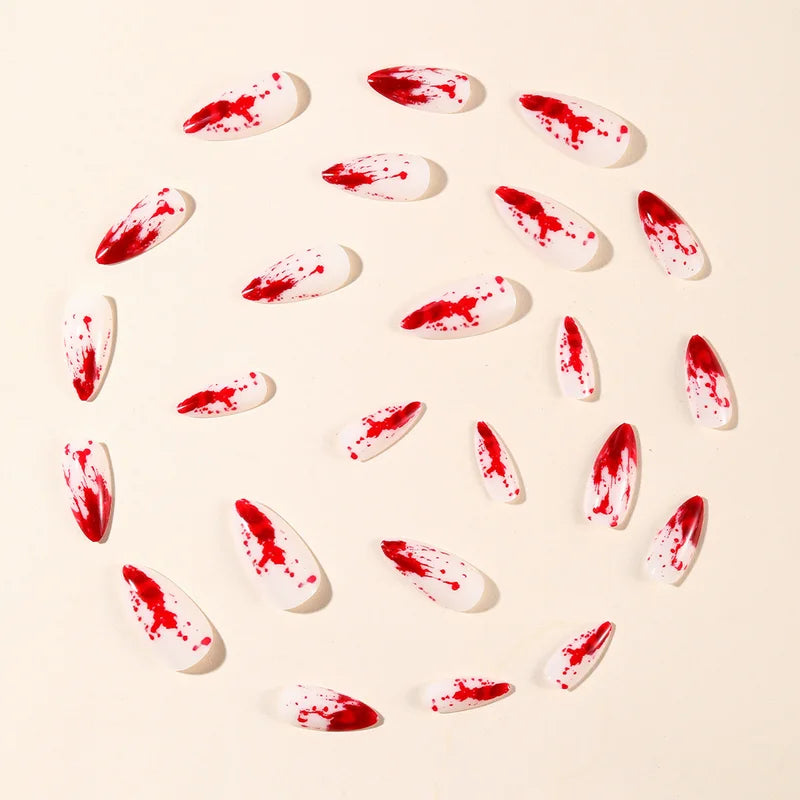 24Pcs Halloween Fake Nails with Red Blood Design - Press On Full Cover Manicure Set