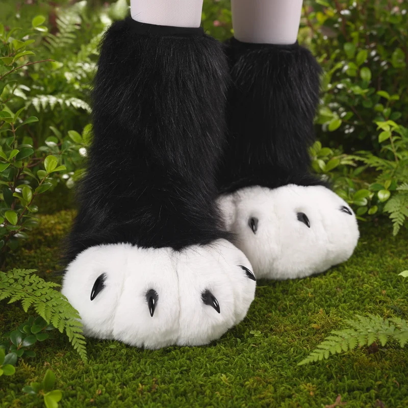 Furry Animal Claw Boots for Cosplay Faux Fur Costume Shoes Halloween