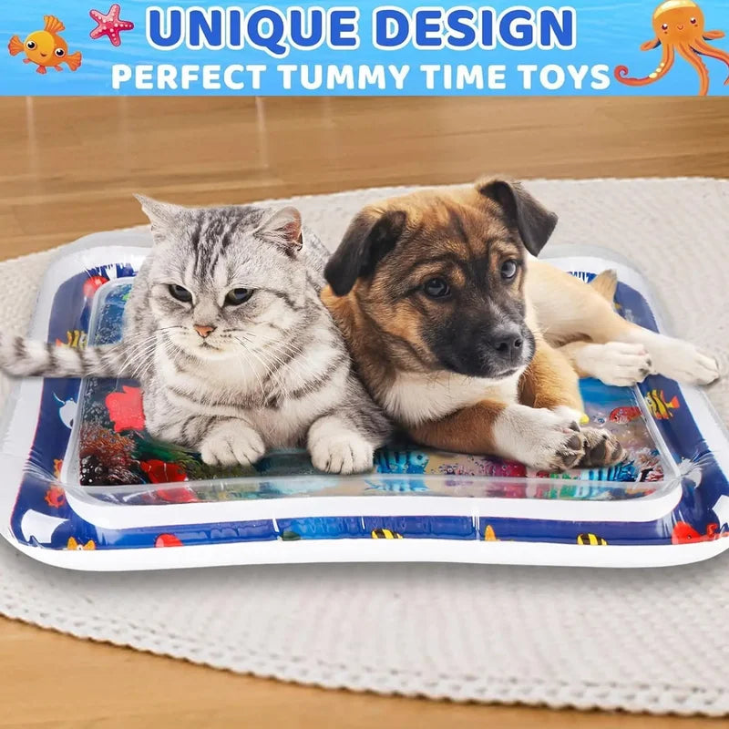 Inflatable Water Sensory Play Mat for Cats and Dogs - Fish Ocean Theme, Thickened PVC