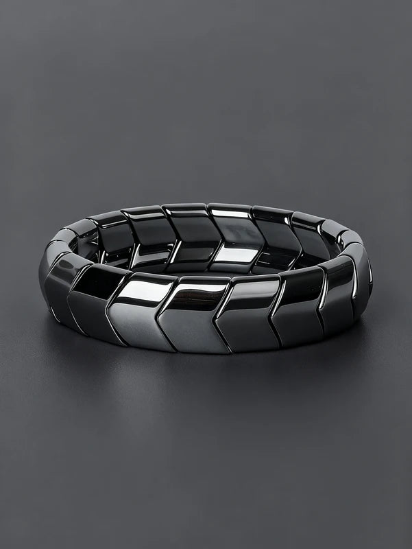 Men's Natural Hematite Arrow Beaded Bracelet for Vigor Protection Confidence