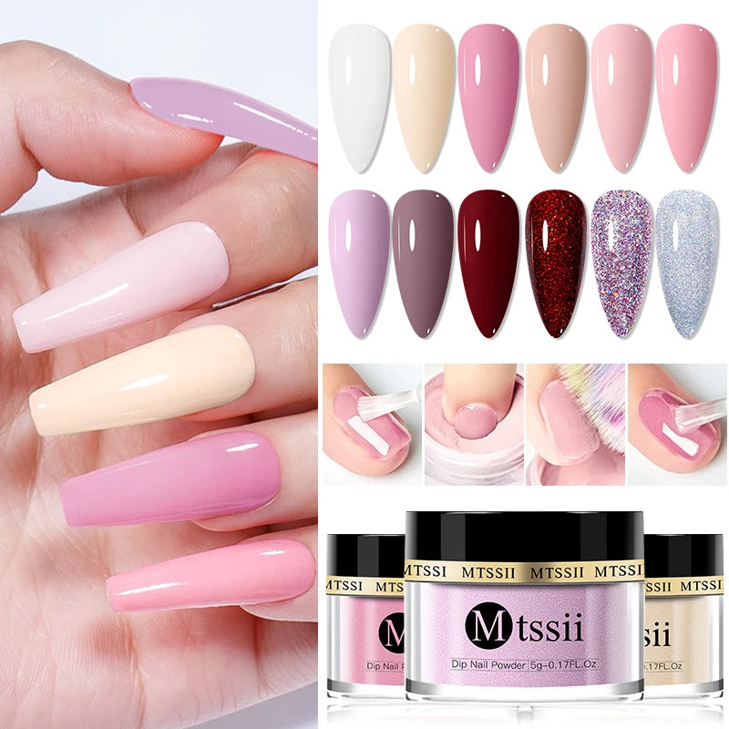 Dipping Nail Powder Set for Gradient French Nails - Nude Pink Glitter Colors