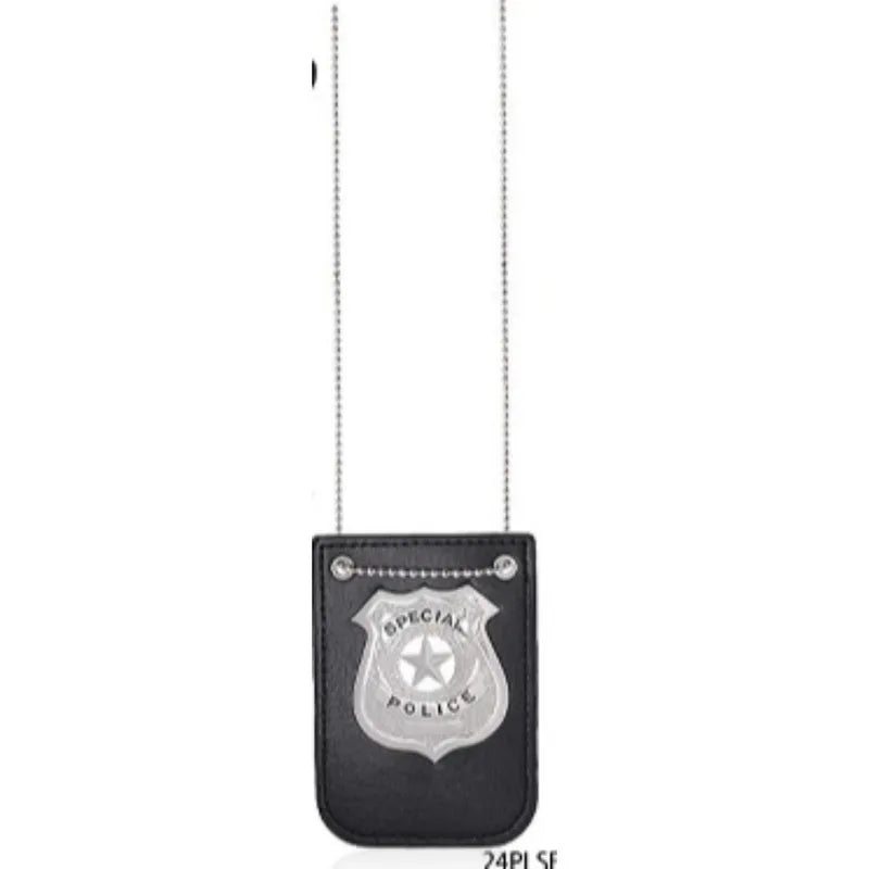 Halloween Police Costume Accessories Badge Necklace Beard Baton Set