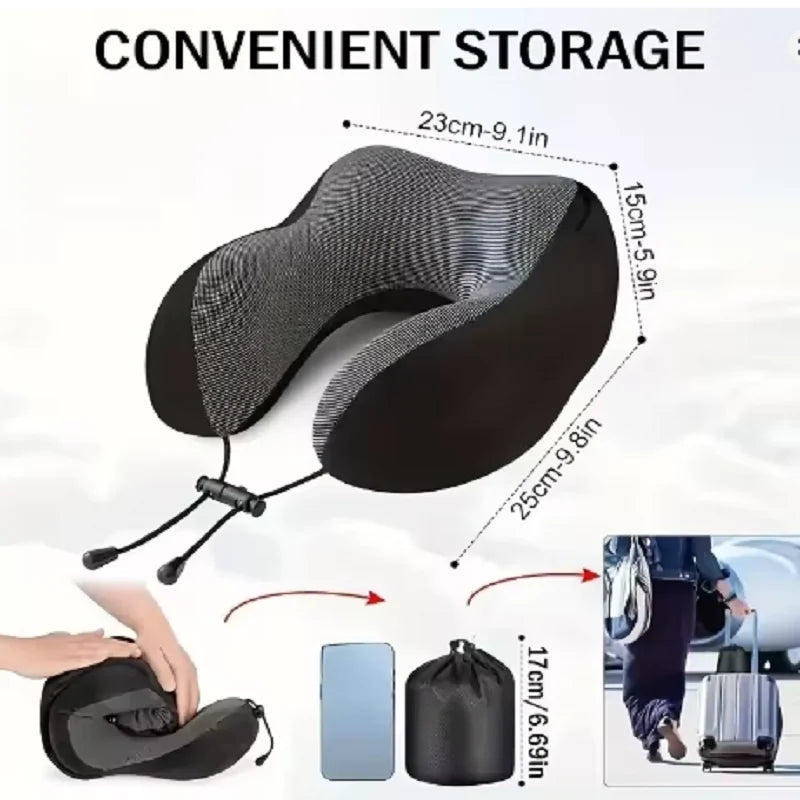 Travel Neck Pillow with Memory Foam & Hooded Design - Portable U-Shaped Support Cushion