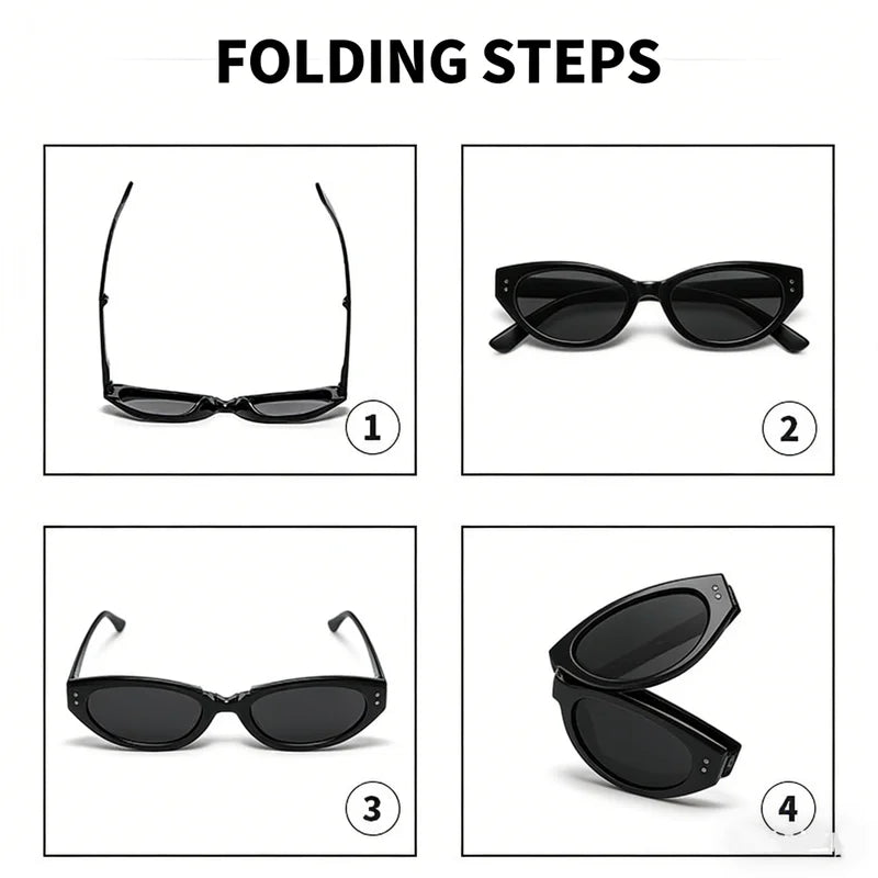 Minimalist Oval Cat-Eye Sunglasses Women's Folding UV Sunshade Accessories