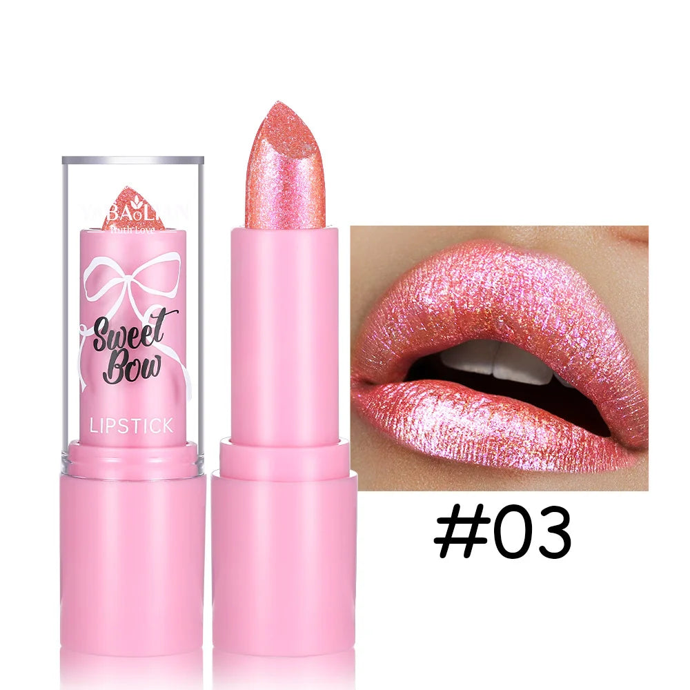 Sparkling Bow Lipstick Set - 6 Glitter Shades, Long-Lasting & Moisturizing